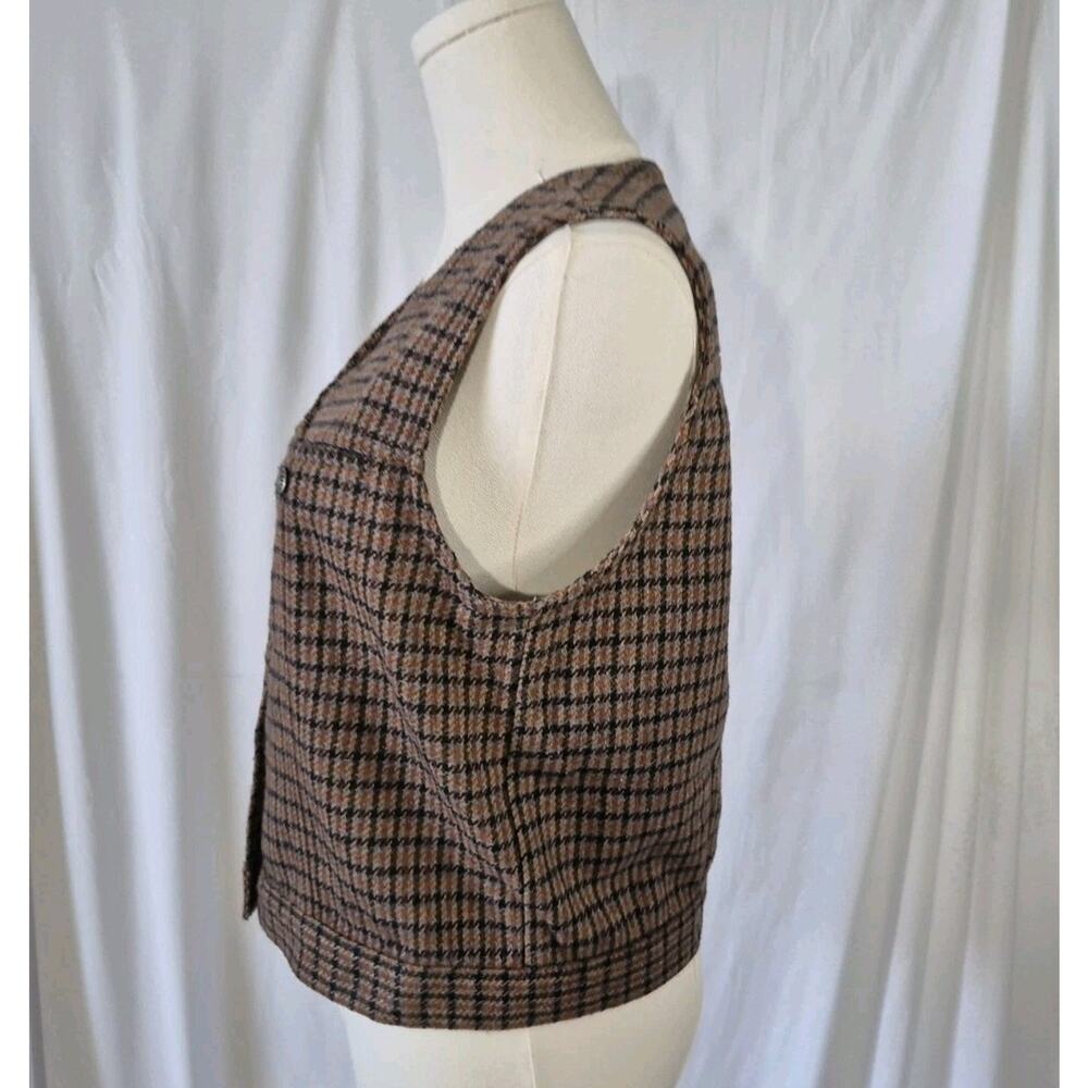 Vintage Womens Old Navy Outdoor Rust Brown Plaid Wool Blend Vest Medium 90s - Picture 3 of 6